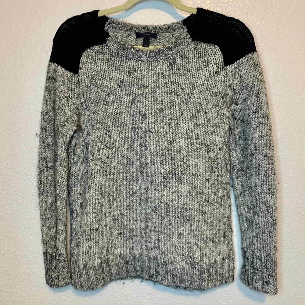 J. Crew Wool & Mohair Sweater Black & White Marled Colorblock Shoulders Small